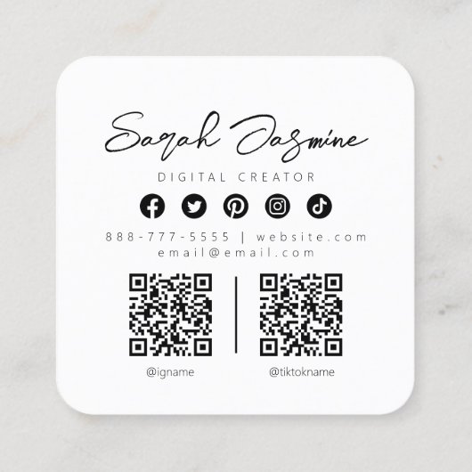 ホワイトミニマリストモダンインフルエンサーのスキャナブル スクエア名刺 (裏面)