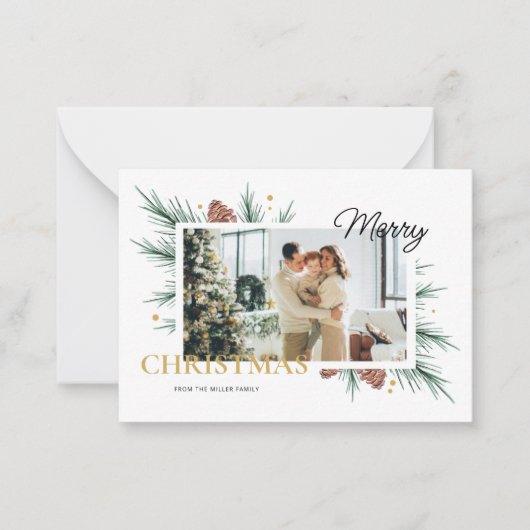 ホワイトミニマリスト写真枠メリークリスマスプリント ノートカード (正面)