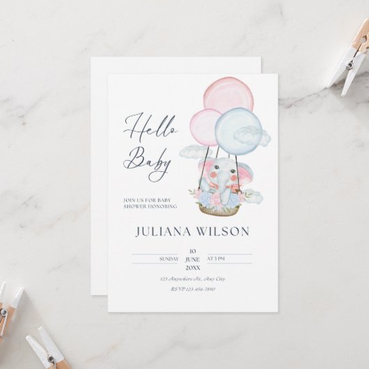 ホワイトミニマリスト動物ベビーシャワー招待状 招待状 (正面/裏面インサイチュ)