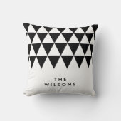 ホワイトミニマリスト名ブラック三角形パターン クッション (正面)