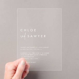 ホワイトミニマリスト手書きモダンスクリプ結婚ト アクリル招待状