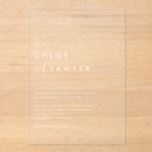 ホワイトミニマリスト手書きモダンスクリプ結婚ト アクリル招待状 (正面)