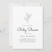 ホワイトミニマリスト赤ちゃんシャワー 招待状 (正面)