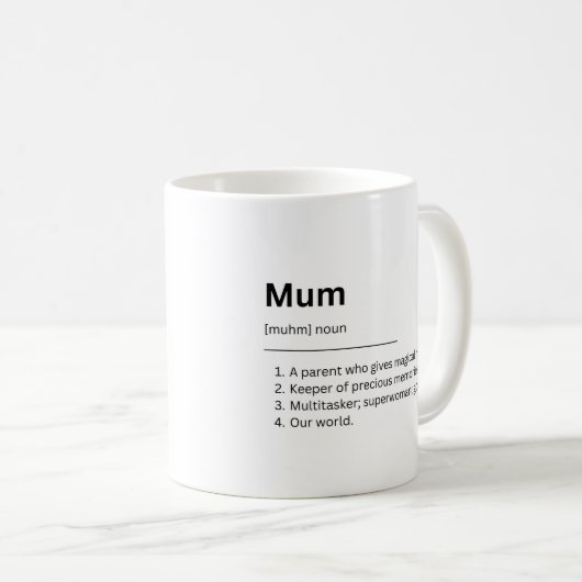 ホワイトミニマリスト辞書フォトマザーズデイマグ コーヒーマグカップ (正面右)