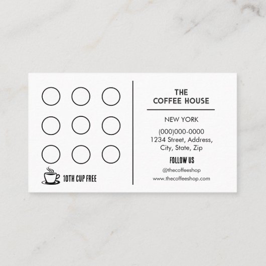ホワイトミニマリスト |コーヒーショップロイヤリティカード 名刺 (裏面)