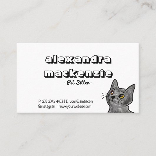 ホワイトミニマルなペットシッター猫と犬ペットケア 名刺 (正面)