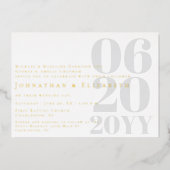 ホワイトミニマルはっきりしたリストタイプ結婚の写真 箔招待状 (正面)