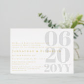 ホワイトミニマルはっきりしたリストタイプ結婚の写真 箔招待状 (立ち正面)