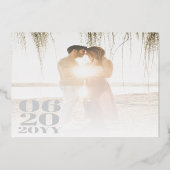 ホワイトミニマルはっきりしたリストタイプ結婚の写真 箔招待状 (裏面)