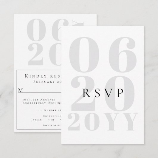 ホワイトミニマルはっきりしたリストタイプ結婚式RSVP 出欠カード (正面/裏面)