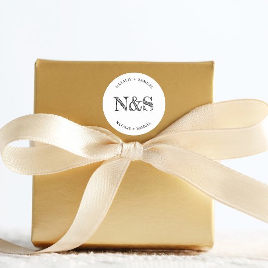 ホワイトミニマルエレガントはっきりしたイニシャル結婚ズ ラウンドシール