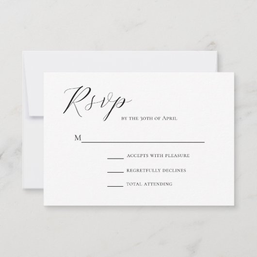 ホワイトミニマルエレガントリストムスリムウェディングRSVPカード 出欠カード (裏面)