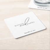 ホワイトミニマルクラシックシッ結婚ク スクエアペーパーコースター (アングル)