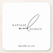 ホワイトミニマルクラシックシッ結婚ク スクエアペーパーコースター (正面)