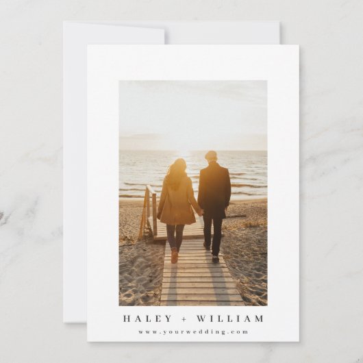 ホワイトミニマルシンプルリストの写真日付の保存 招待状 (裏面)