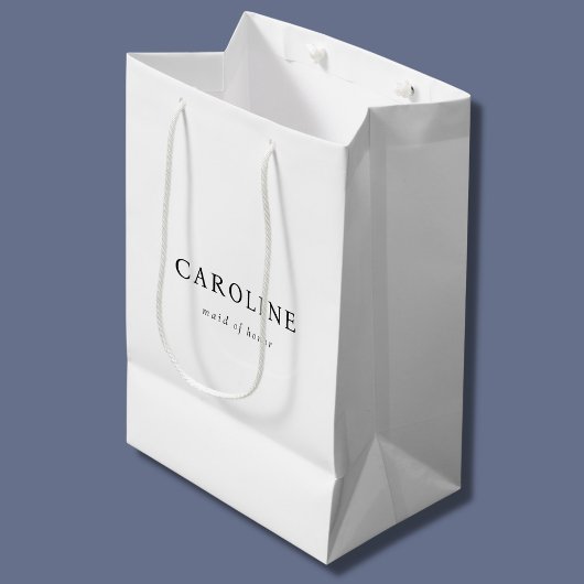 ホワイトミニマルメイド・オブ・オーナー（花嫁付き添い人）シック ミディアムペーパーバッグ