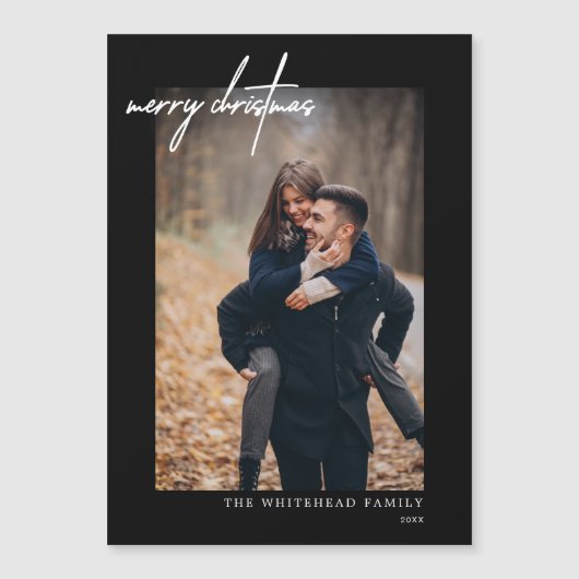 ホワイトミニマルメリークリスマスブラック磁気カード (正面)