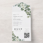 ホワイトミニマルモダンリストユーカリQRコー結婚ド オールインワン招待状 (内側)