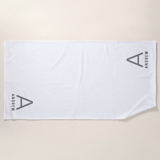 ホワイトミニマルモノグラモダンムイニシャルビーチタオル ビーチタオル (正面)