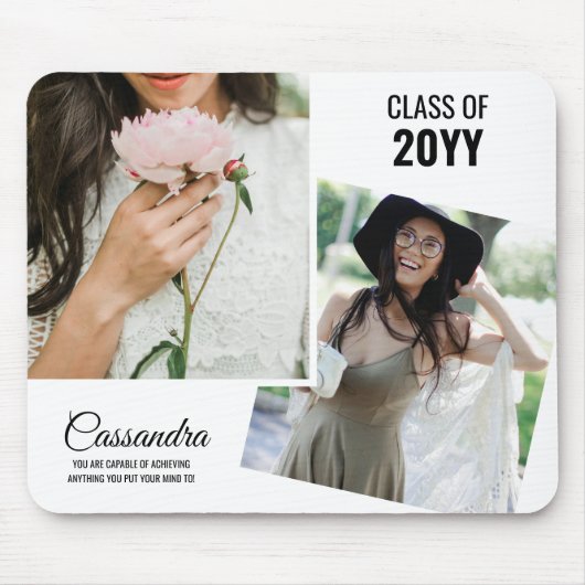 ホワイトミニマル写真二科卒業 マウスパッド (正面)