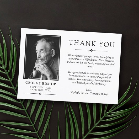 ホワイトミニマル写真悔やみや弔慰ありがとう サンキューカード