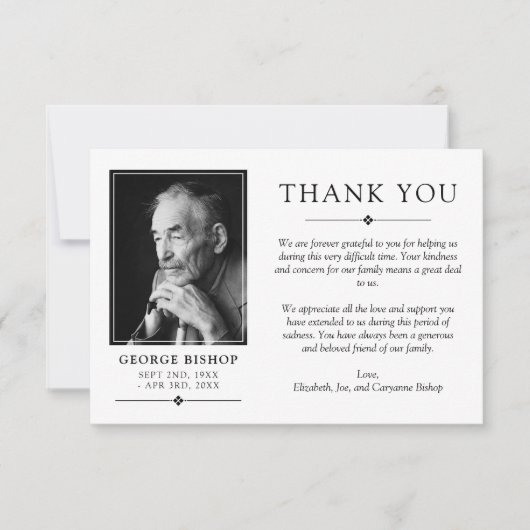 ホワイトミニマル写真悔やみや弔慰ありがとう サンキューカード (正面)