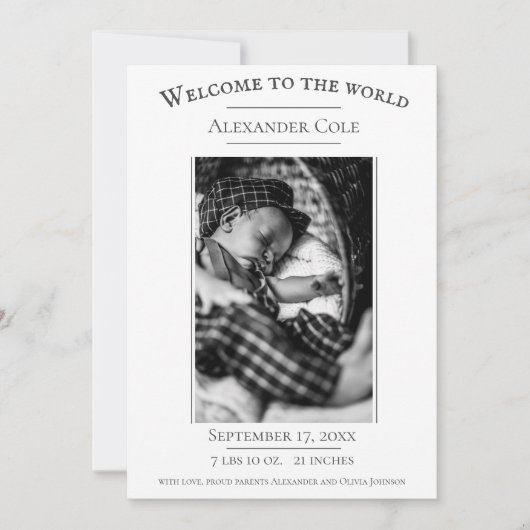 ホワイトミニマル写真誕生のお知らせ 案内状 (正面)