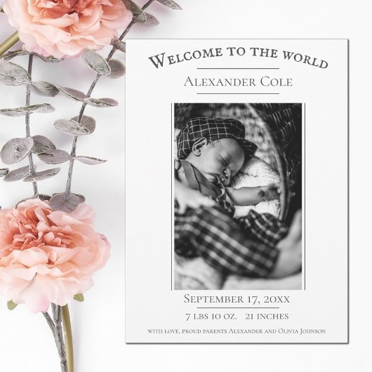 ホワイトミニマル写真誕生のお知らせ 案内状