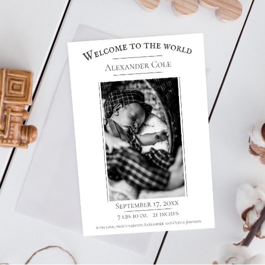 ホワイトミニマル写真誕生のお知らせ 案内状