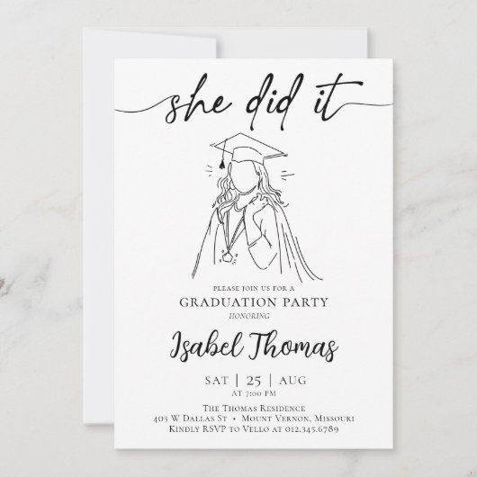 ホワイトミニマル卒業写真招待状 招待状 (正面)