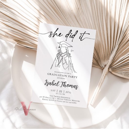 ホワイトミニマル卒業写真招待状 招待状