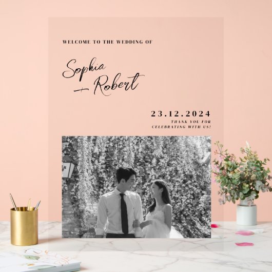 ホワイトミニマル結婚リスト歓迎 アクリルサイン (ウェディング)