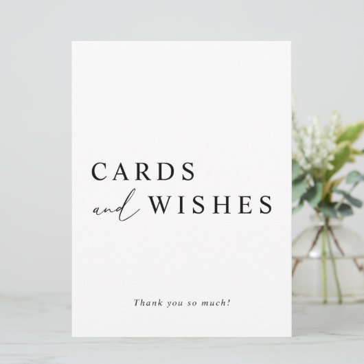 ホワイトミニマル結婚式カードとウィッシュズサイン 招待状 (スタンド正面)