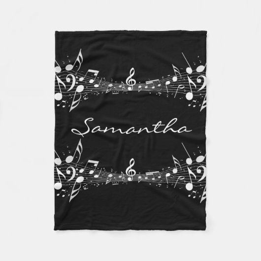 ホワイトミュージカルノートダブルデザインフリースブランケット フリースブランケット (正面)