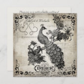 ホワイトミュージカルノートピーコック結婚式招待状 招待状 (正面/裏面)