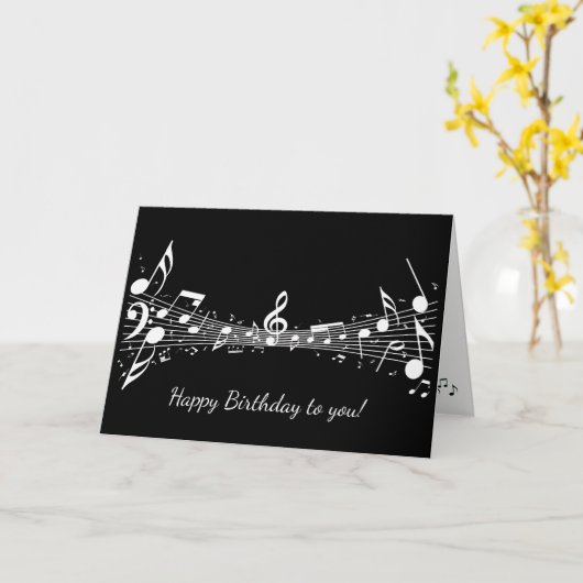 ホワイトミュージックノートデザイングリーティングカード カード (黄色い花)