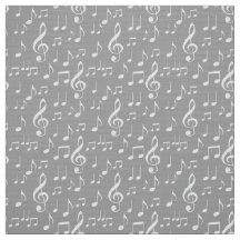 ホワイトミュージックノートパターン生地