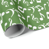 ホワイトミュージックノートラッピング紙 – 緑 ラッピングペーパー (ロールコーナー)