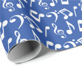 ホワイトミュージックノートラッピング紙 – 青 ラッピングペーパー (ロールコーナー)