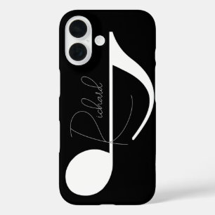 ホワイトミュージックノート(名前をカスタムする付きブラック) iPhone 16ケース
