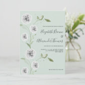 ホワイトミント水色ポピー葉フローラ結婚ズ 招待状 (スタンド正面)