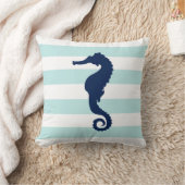 ホワイトミント&ブルーワイドパタストライプーンシーホース クッション (ブランケット)