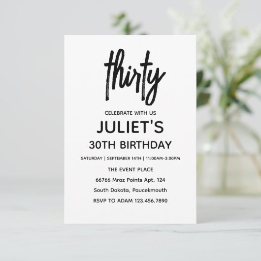 ホワイトミ空白のミニマル30歳の誕生日 招待状 (スタンド正面)