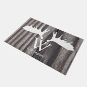 ホワイトムース〔雄ジカの〕枝角風化木材パーソナライズされた- ドアマット (アングル)