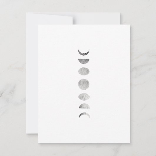 ホワイトムーンフェイズウォーターカラーミニマルウェディングRSVP 招待状 (裏面)