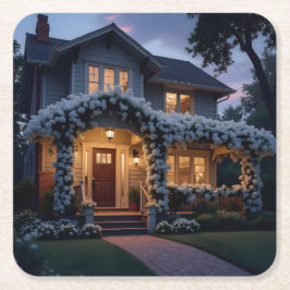 ホワイトムーンフラワーつる植物ズオンハウスコースターセット スクエアペーパーコースター