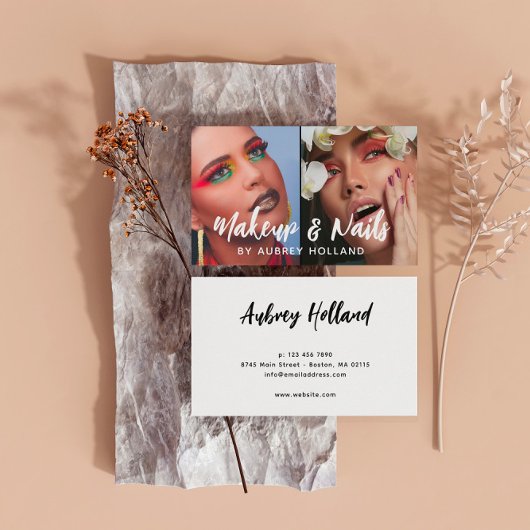 ホワイトメイクアップ&爪、 ネイルホワイトスクリプト2枚 名刺