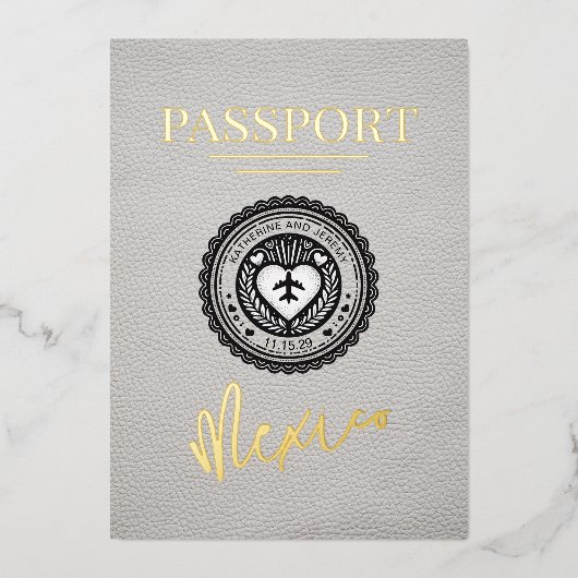 ホワイトメキシコ結婚パスポート 箔招待状 (正面)