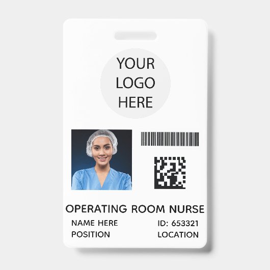 ホワイトメディシン手術室ナース写真ID バッジ (正面)