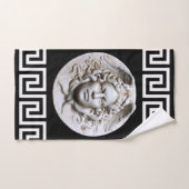ホワイトメドゥーサギリシャ鍵オンブラックデザイナー バスタオルセット (ハンドタオル)